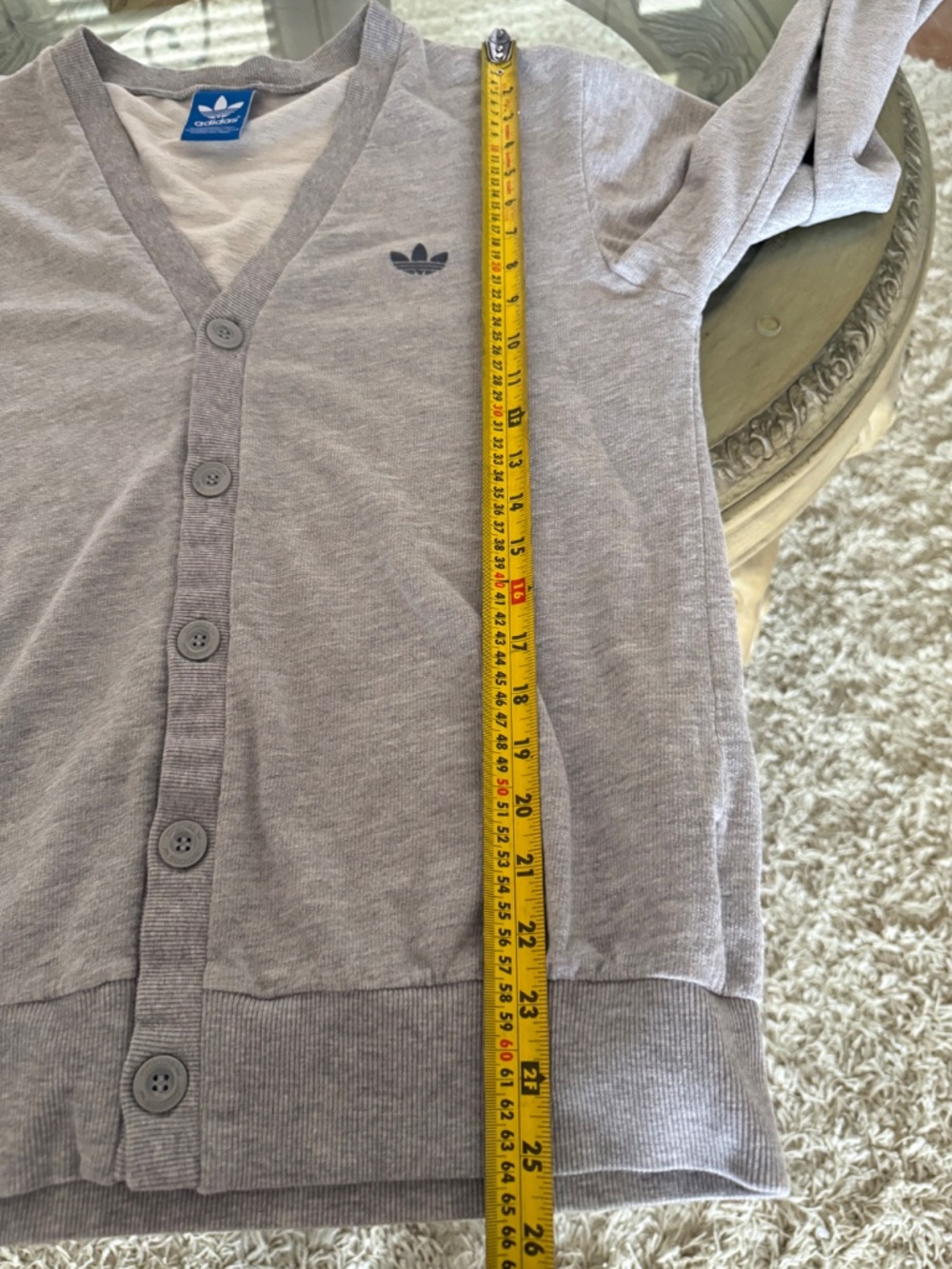 Adidas Originals Gray Trefoil Button Front Cardigan Sweater Men's L Heather Gray - Picture 7 of 8